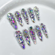 Full AB Crystal Nails with Auroral K9 Prism Sparkle