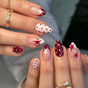 Unhas Postiças Quadradas Brilhantes Nude com Pontos de Glitter Prateado