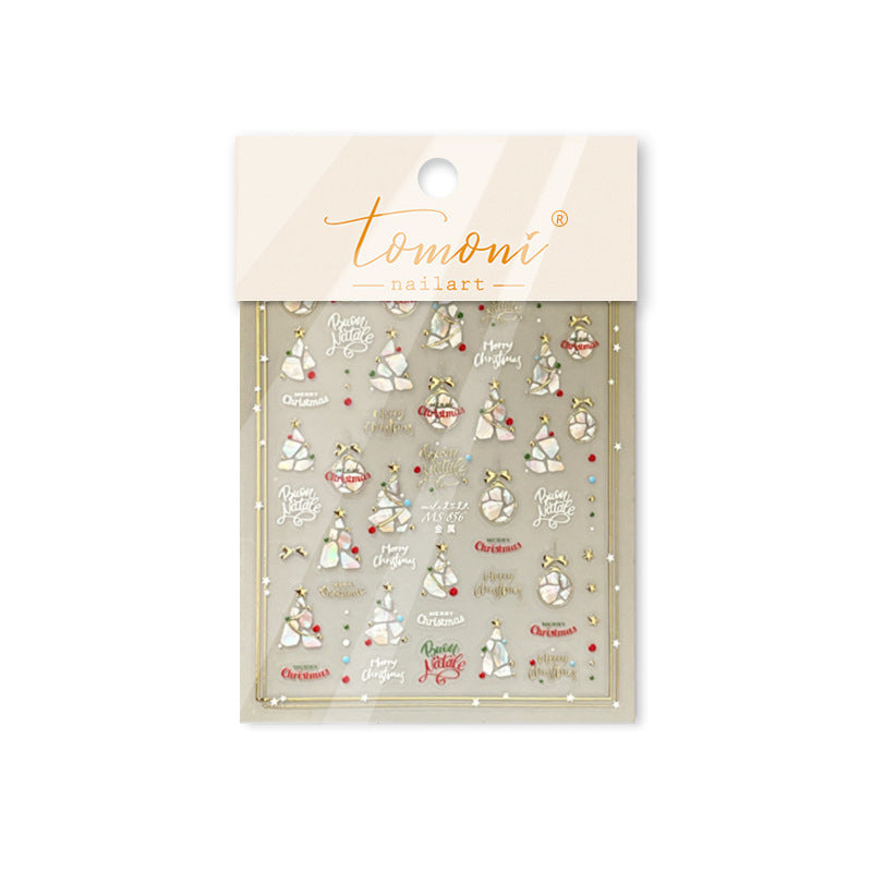 Holographic Christmas Tree & Festive Greeting Nail Sticker Set – "Shimmering Christmas Wishes"