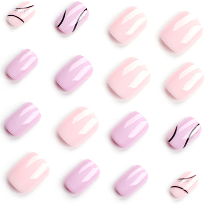 Solid color press on nails fake nails nails film short simple line press on nails sticker nails film wholesale｜365nails