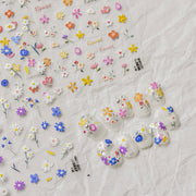 Purple Wildflower & Daisy: "Meadow Bloom" – 5D Embossed Nail Sticker