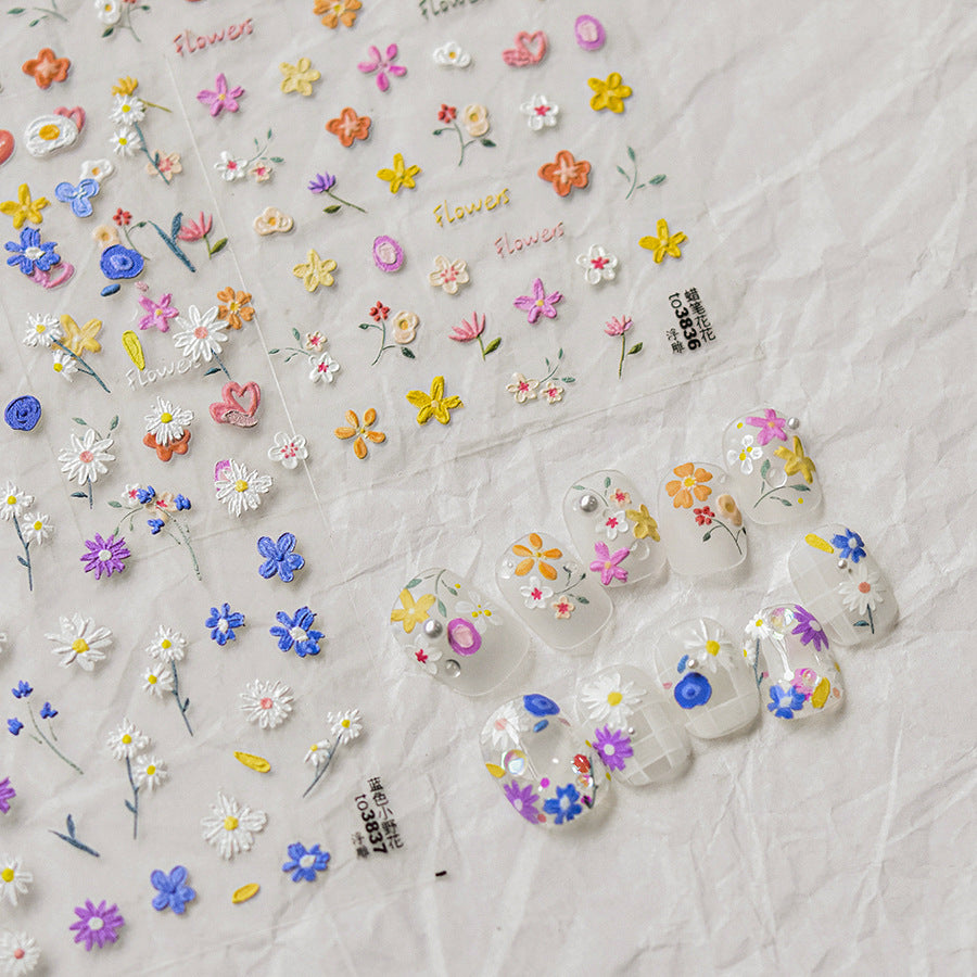 Purple Wildflower & Daisy: "Meadow Bloom" – 5D Embossed Nail Sticker