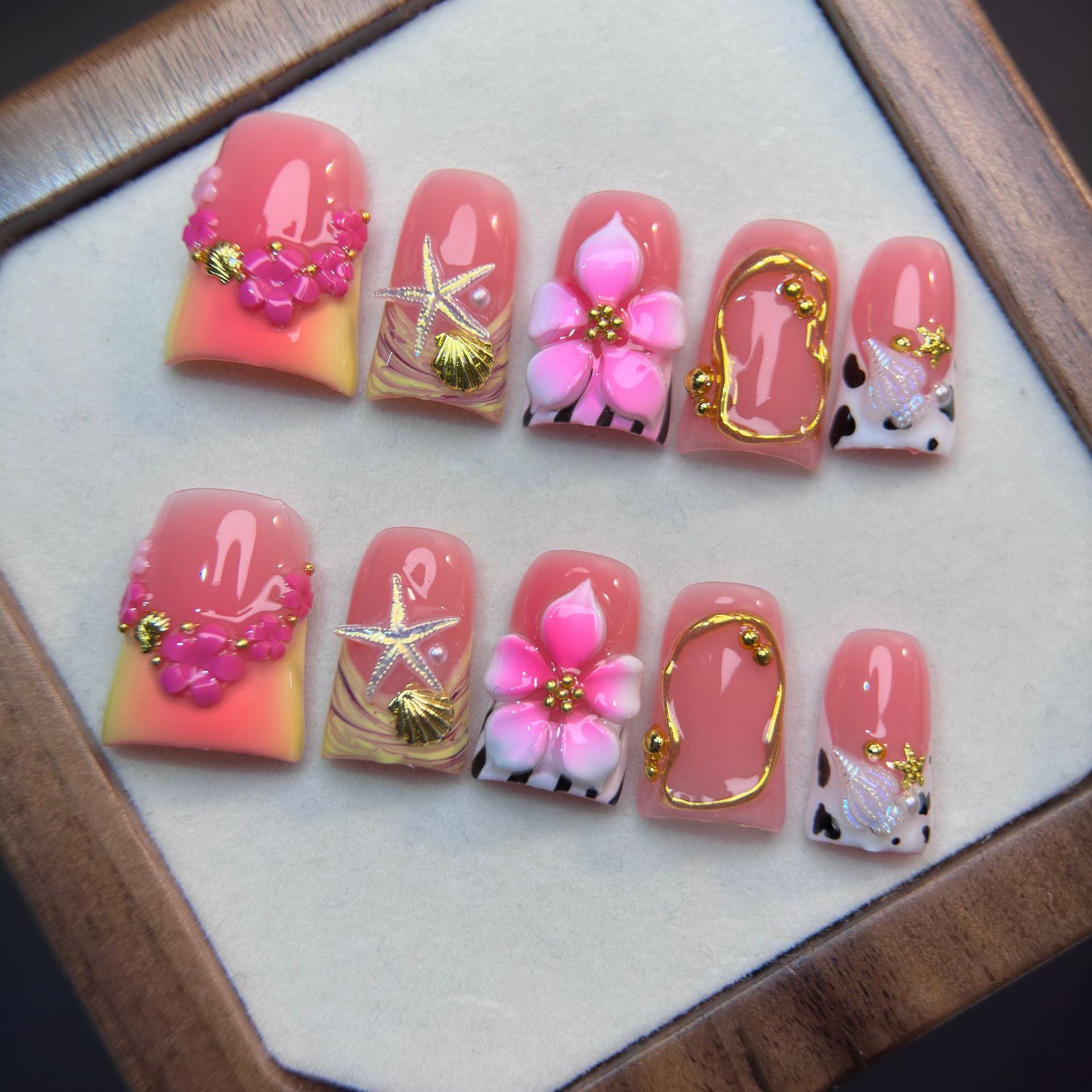 Pink Ocean Flower Starfish Press-On Nails