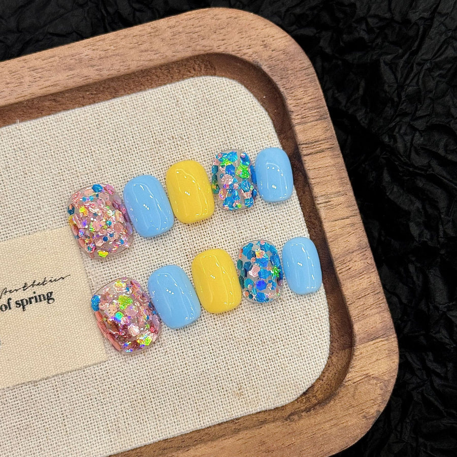 365nails: "Candy Splash" – 3D Glitter & Color Block Handmade Square Nails