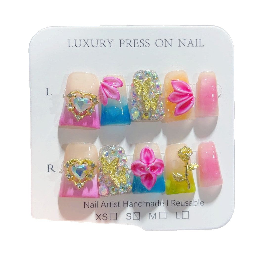 Enchanted Fairy: "Rainbow Bloom" – Short Square Handmade Press On Nails