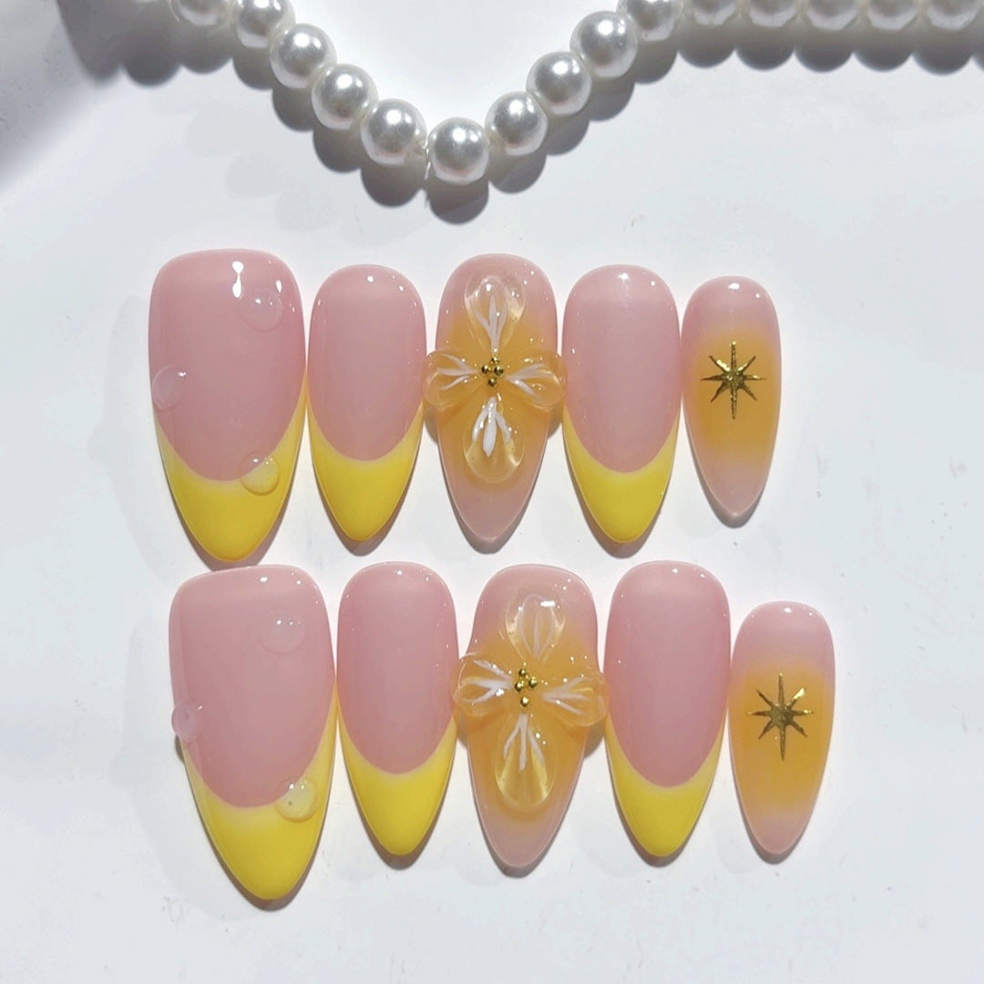 Citrus Bloom: "Limonada Rosa" – Unhas Postiças de Amêndoa