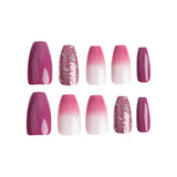 Pieza de uña morada al por mayor, cambio gradual de color rosa, uña corta con purpurina morada, uña terminada, arte de uñas | 365nails