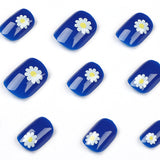 Unhas postiças azuis pequenas margaridas, atacado, unhas postiças acabadas, unhas removíveis, pedaço de unhas, pedaço de unhas, pedaço de unhas, remendo de unhas｜365nails