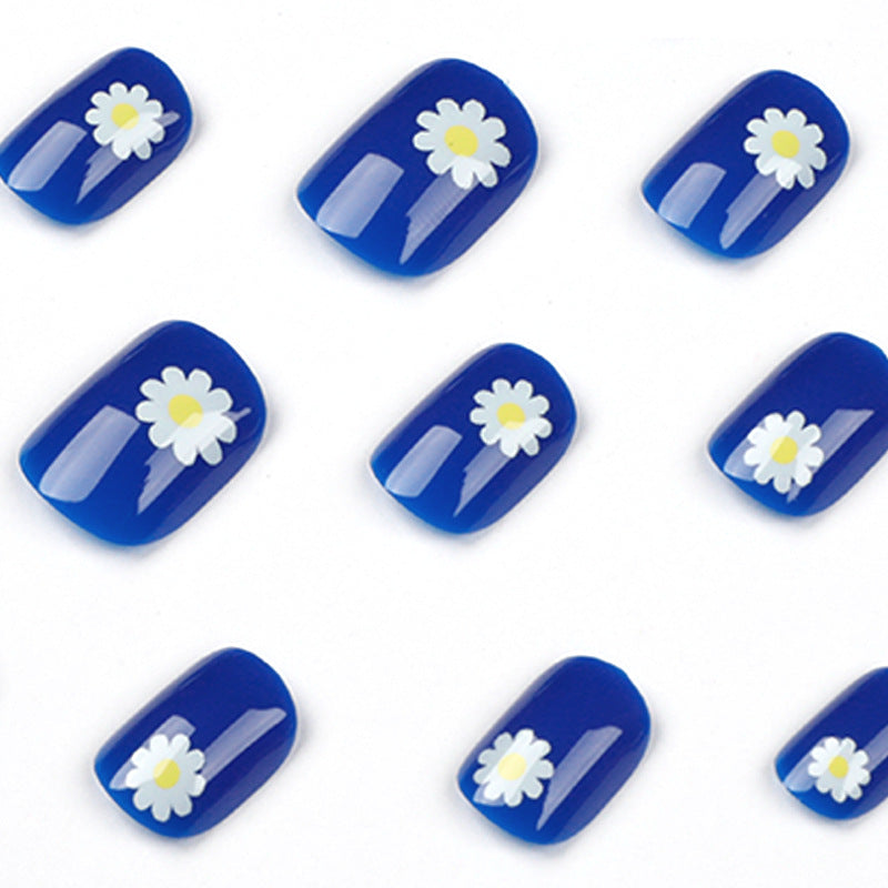 Unhas postiças azuis pequenas margaridas, atacado, unhas postiças acabadas, unhas removíveis, pedaço de unhas, pedaço de unhas, pedaço de unhas, remendo de unhas｜365nails