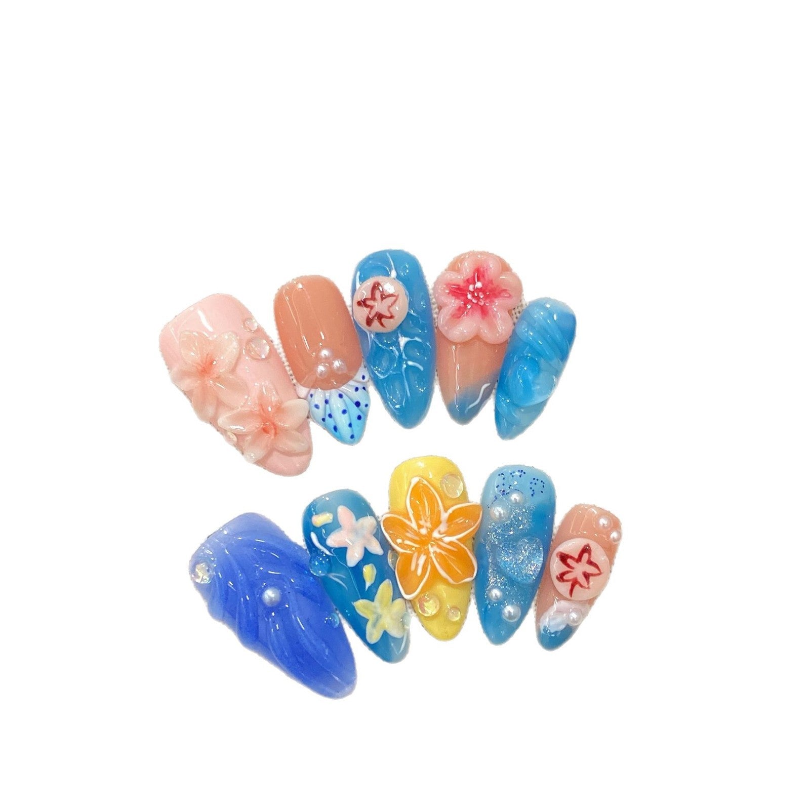 three-dimensional carved jellyfish summer marine style three-dimensional pure handmade nails | 365nails