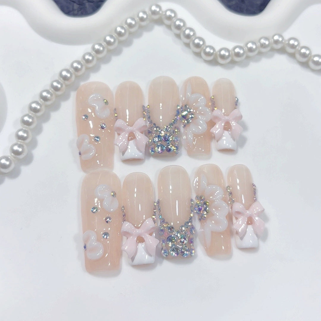 Coquette Bow Dream: "Pink & White" – Square Press-On Nails