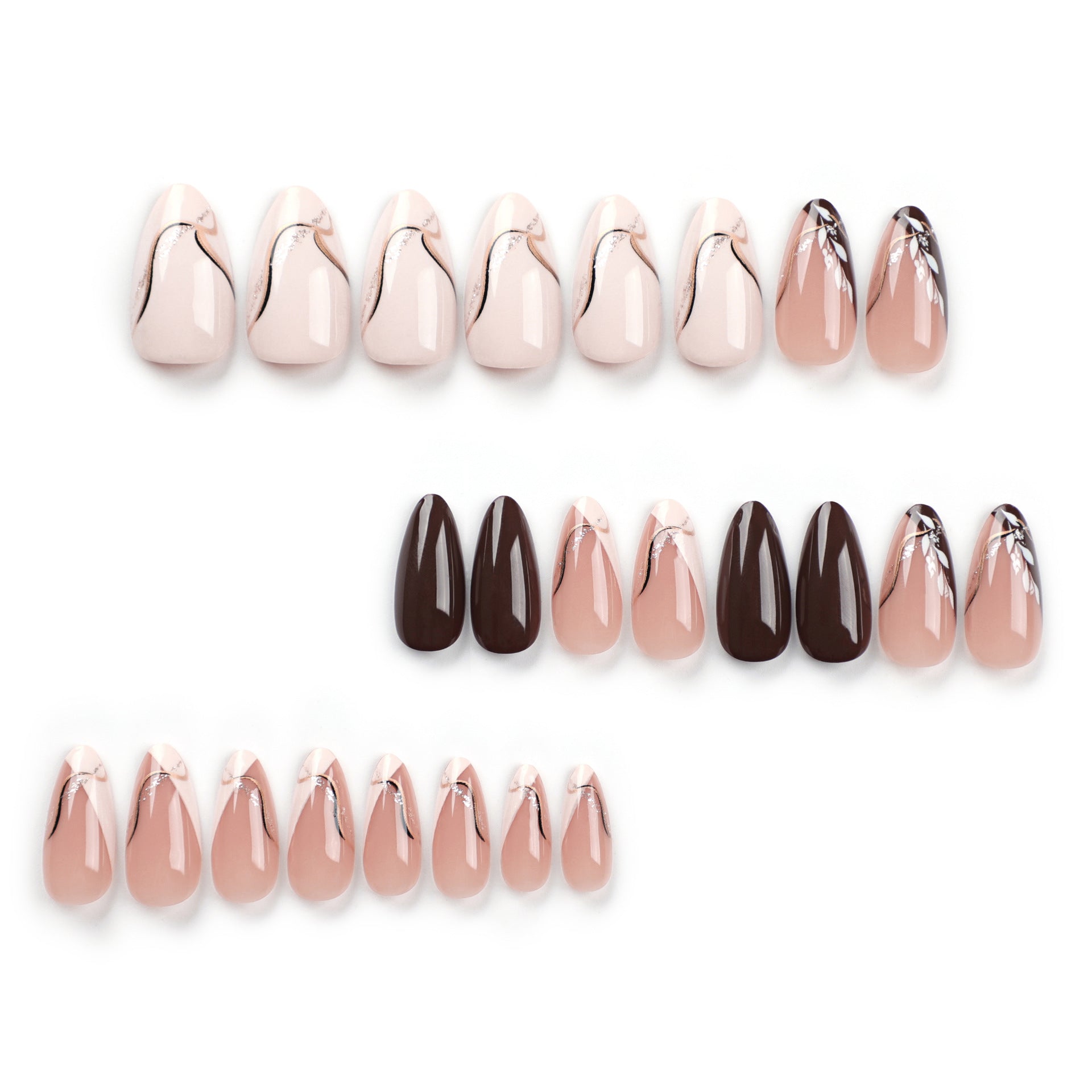 簡約樹葉棕色穿戴甲片 批發｜365nails
