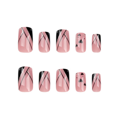 Wear nail pads wholesale French bevel nail glitter love fake nails short square European square fake nails wholesale｜365nails