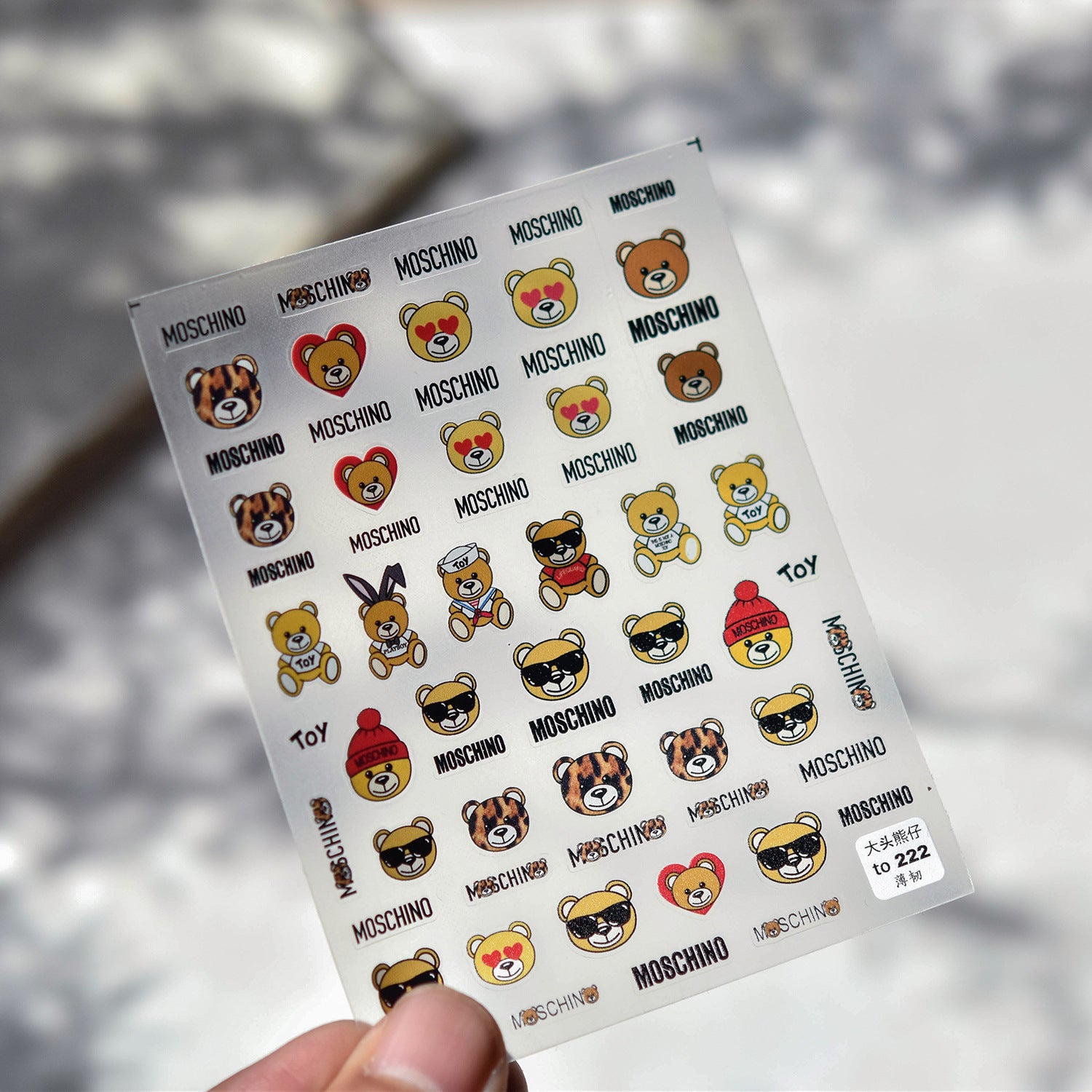 Moschino Big Head Teddy Bear: "Luxury Teddy Crew" – 5D Embossed Nail Sticker