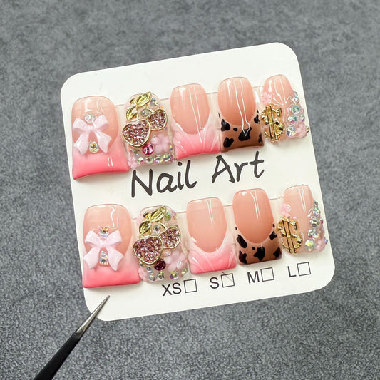 Pistola de pulverização de unhas bico de pato, mudança gradual de gelo através de manicure francesa em relevo, removível, vestível, puramente artesanal｜365nails