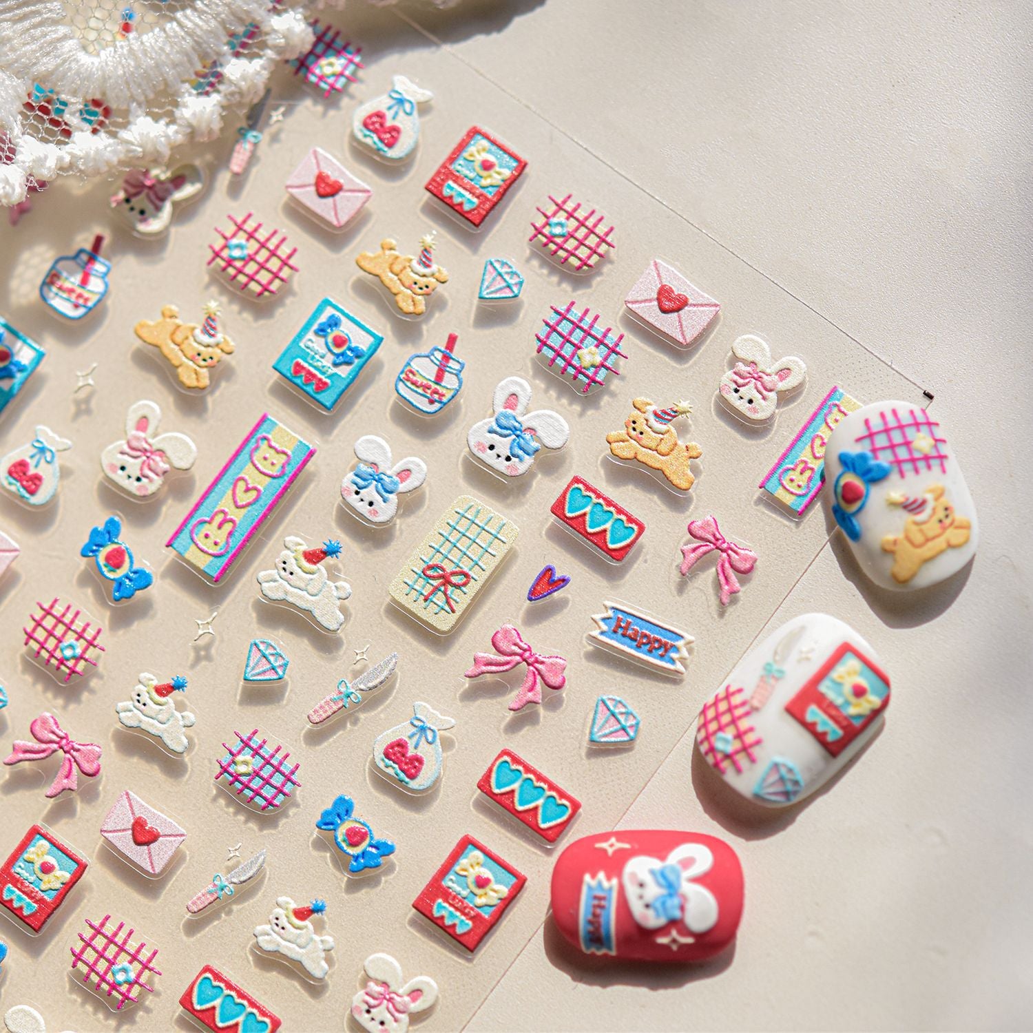 Colorful Doodle Mix – Playful Retro Nail Art Stickers