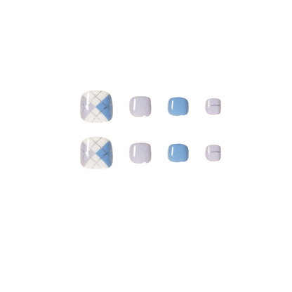 Morandi color blue and white wear nail art finished fake nail toenail patch nail patch removable nail piece｜365nails