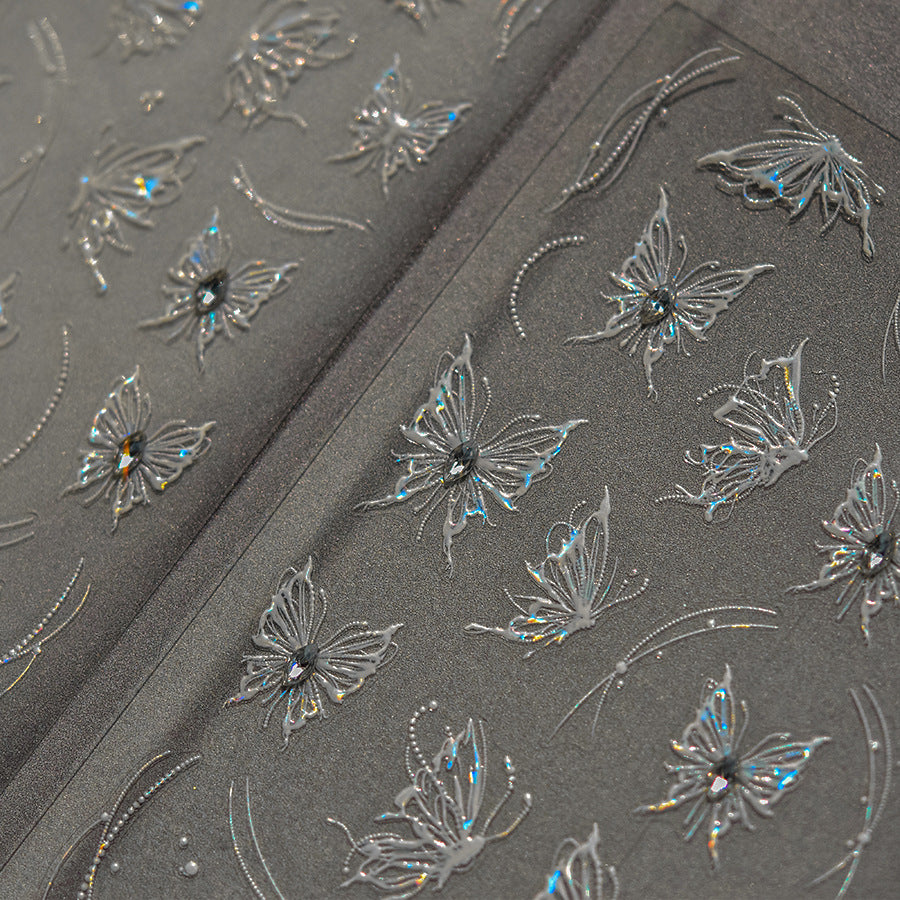 Crystal Butterfly Collection: "Ethereal Wings" – 3D Embossed Nail Sticker