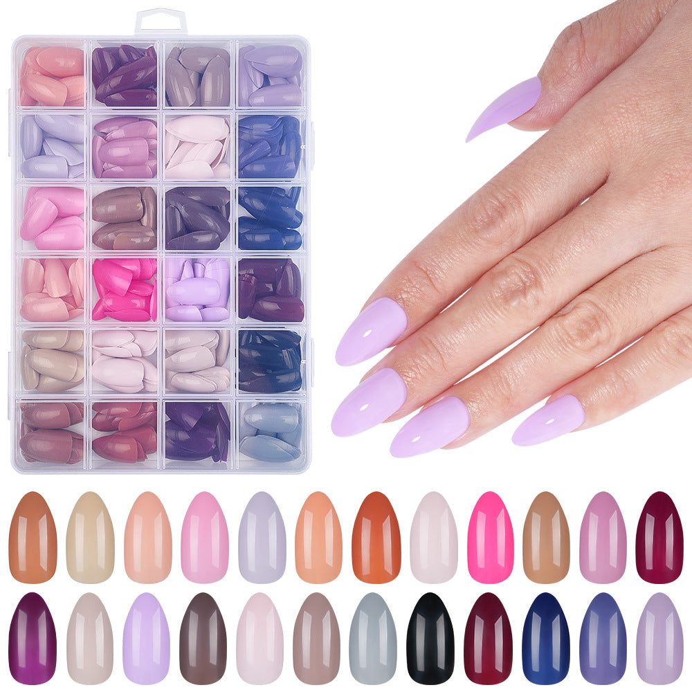 Nail Tips press on nails 24 palace grid  solid color versatile water drop nail box detachable patch fake nail prefabricated nail art piece