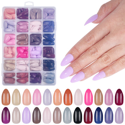 Nail Tips press on nails 24 palace grid  solid color versatile water drop nail box detachable patch fake nail prefabricated nail art piece