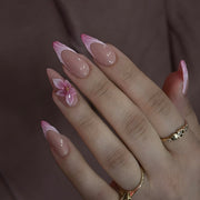 365nails: "Pink Swirl French with 3D Flower Almond" – Elegant Press-on Nails