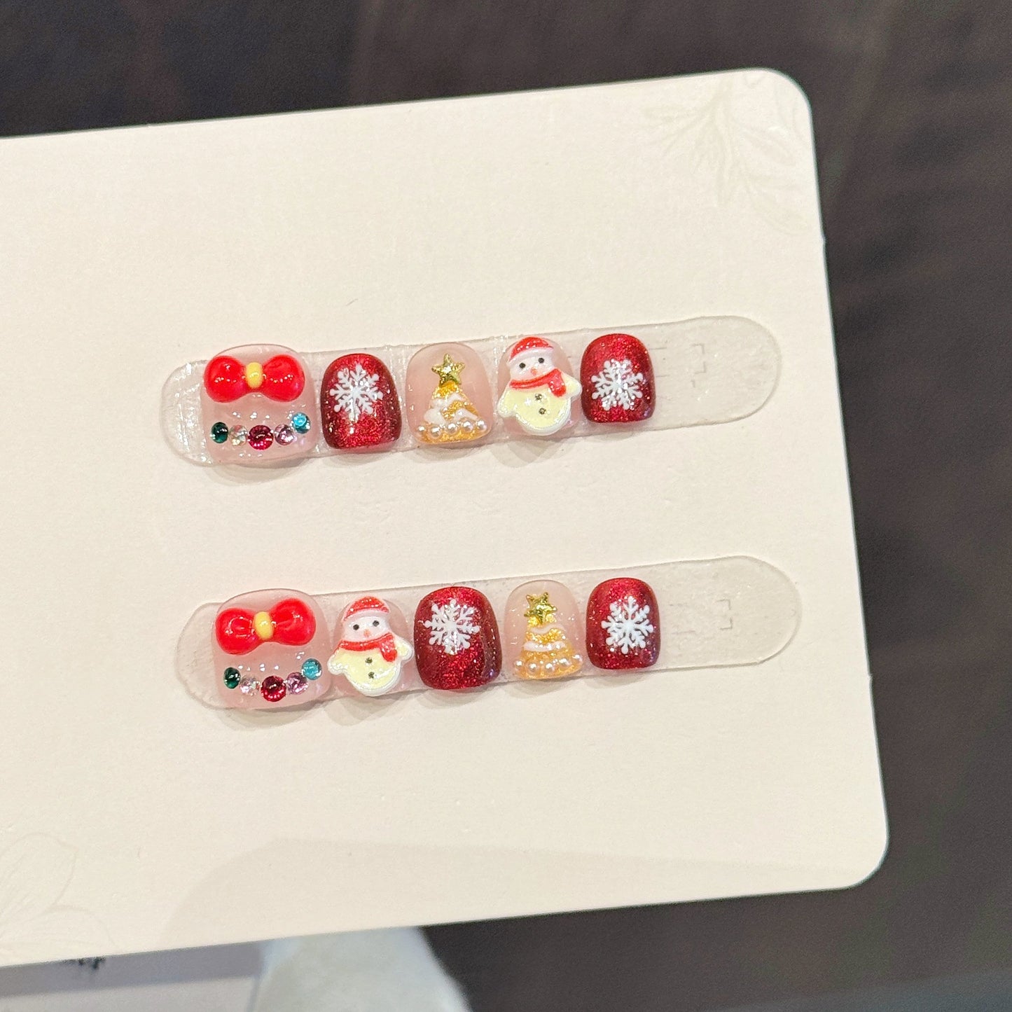 Kids Christmas Red Glitter Press On Nails