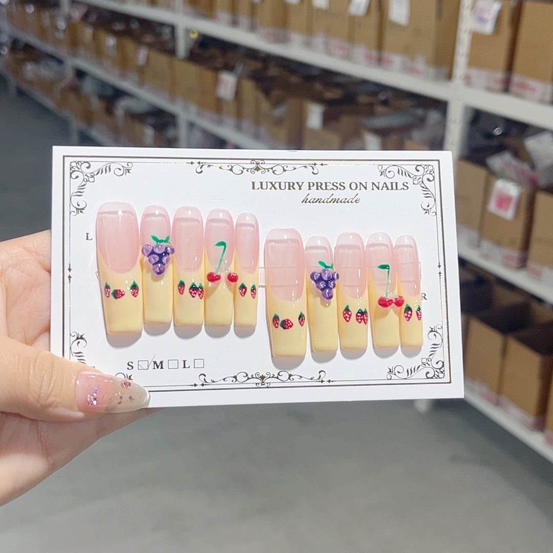 Strawberry Cherry Milk Press On Nails