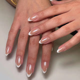 Simple French white wearing nail short almond high-end nail art coating fake nail repeatable nail piece wholesale