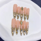 Nude Gold Crystal Drip Luxe Statement Press On Nails