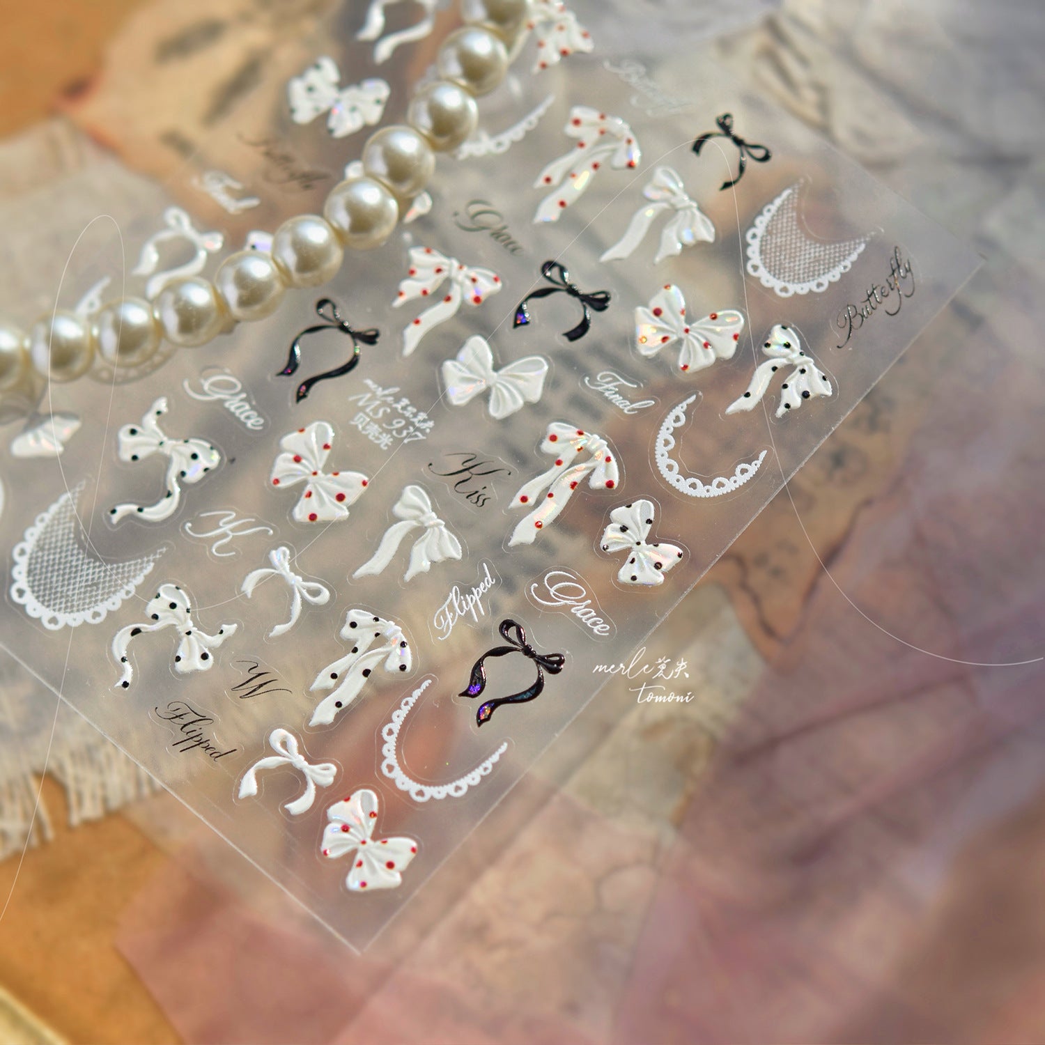 Lace Bow Hologram – Coquettish Milestone Nail Art Stickers