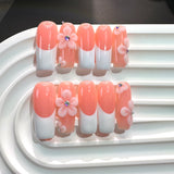 Peach French Floral Soft Gloss Elegant Press On Nails