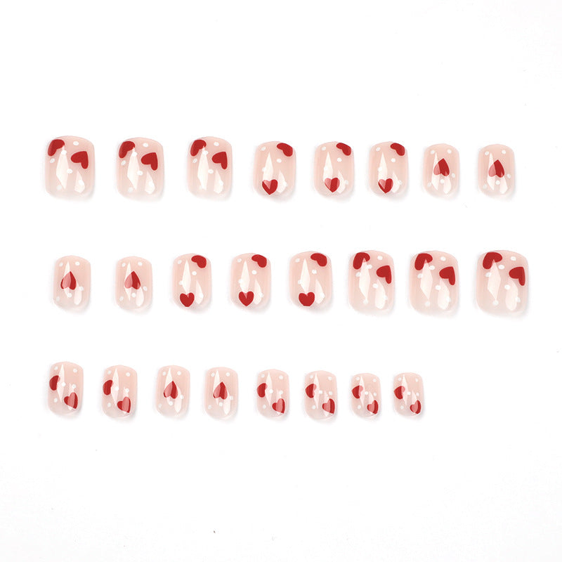 白色圓點紅愛心 甲貼 批發 美甲成品 可拆式｜365nails
