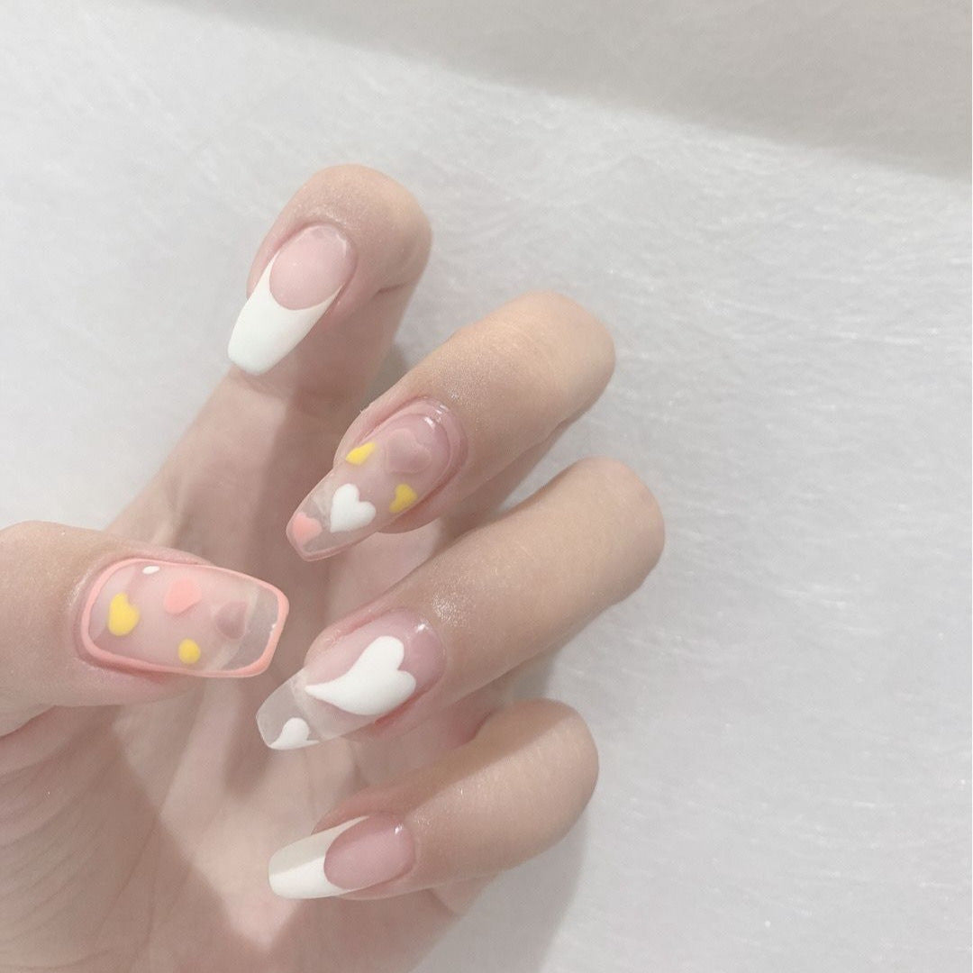 Princesa Pêssego French Wear Nail Art Acabamento Unha Postiça Patch de Unha Patch de Unha Patch de Unha Removível à Prova D'água ｜365nails