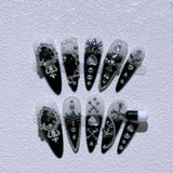 Gothic Press-On Nails with Chains, Crosses and Silver Stud Details
