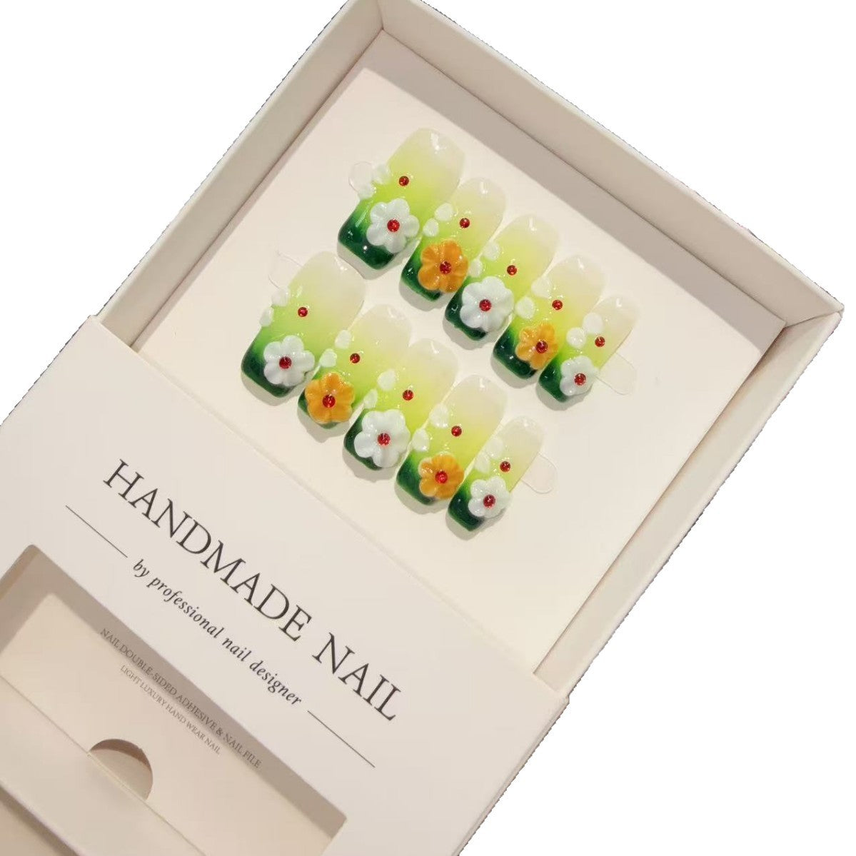 365nails: "Verdant Bloom" – 3D 입체 꽃 수제 아몬드형 프레스온 네일