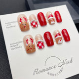 Red and Nude Christmas Press‑On Nails – Santa & Reindeer Cute Design