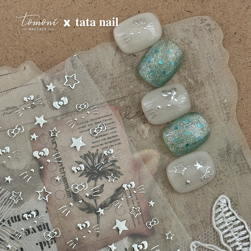 Silver Star Cat – Cute Y2K Nail Art Sticker Stickers