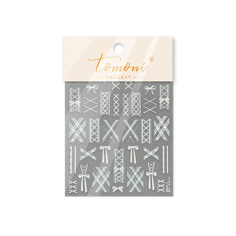 White Lace-Up & Bow: "Bridal Ballet" – 3D Nail Sticker