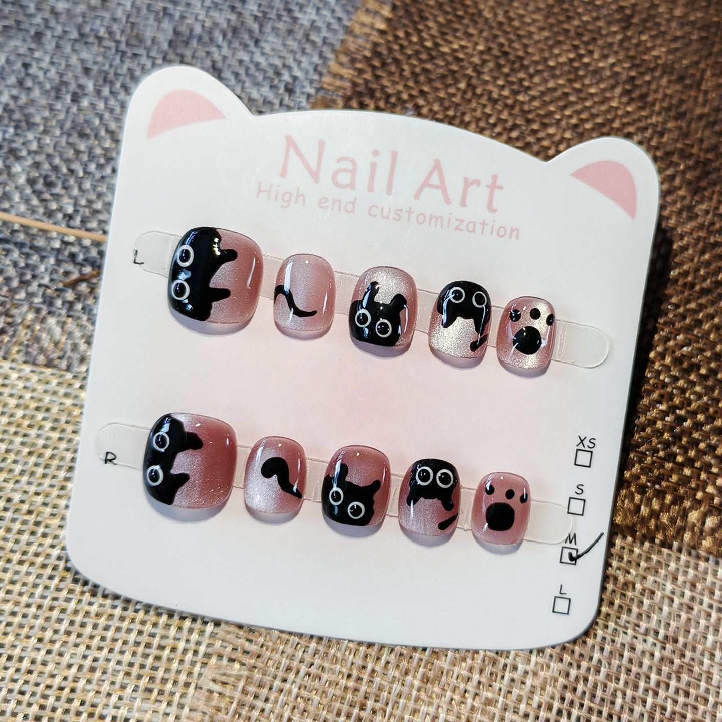 365nails: "mischievous black kitty" – short round handmade kids press-on nails