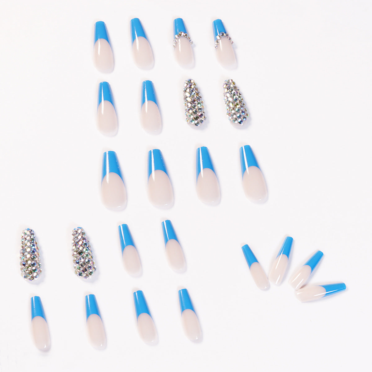 Blue French full diamond presson nail wearing finished nail art fake nail removable nail patch  special supply｜365nails
