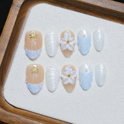 Ocean Whisper Series: "Seashell Starlight" – Almond Handmade Press-on Nails