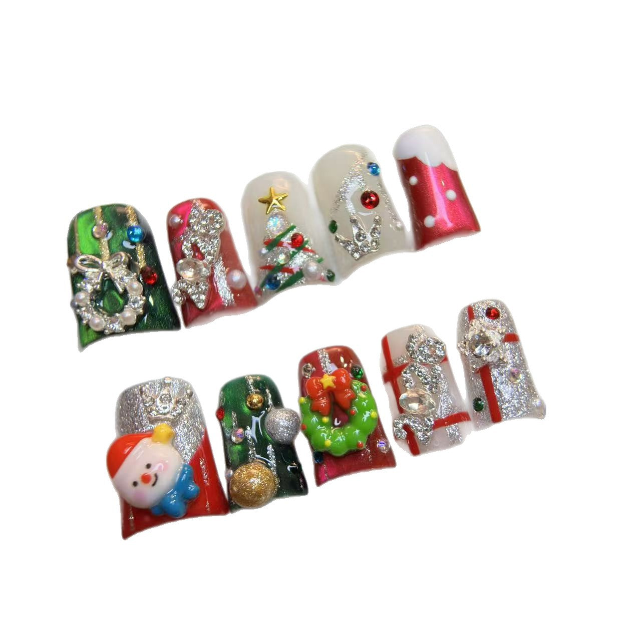 Festive Christmas Rhinestone Holiday Press On Nails