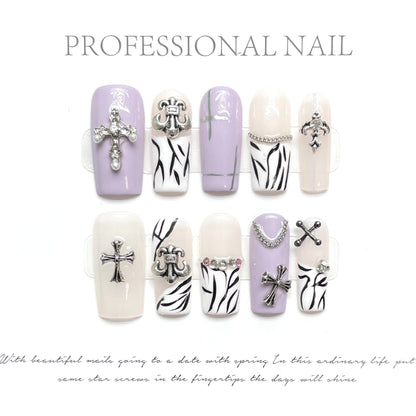 Europe and the United States wear nails, high-end sweet and cool Spice Girls wind alloy cross gradient zebra pattern flame wear nails | 365nails