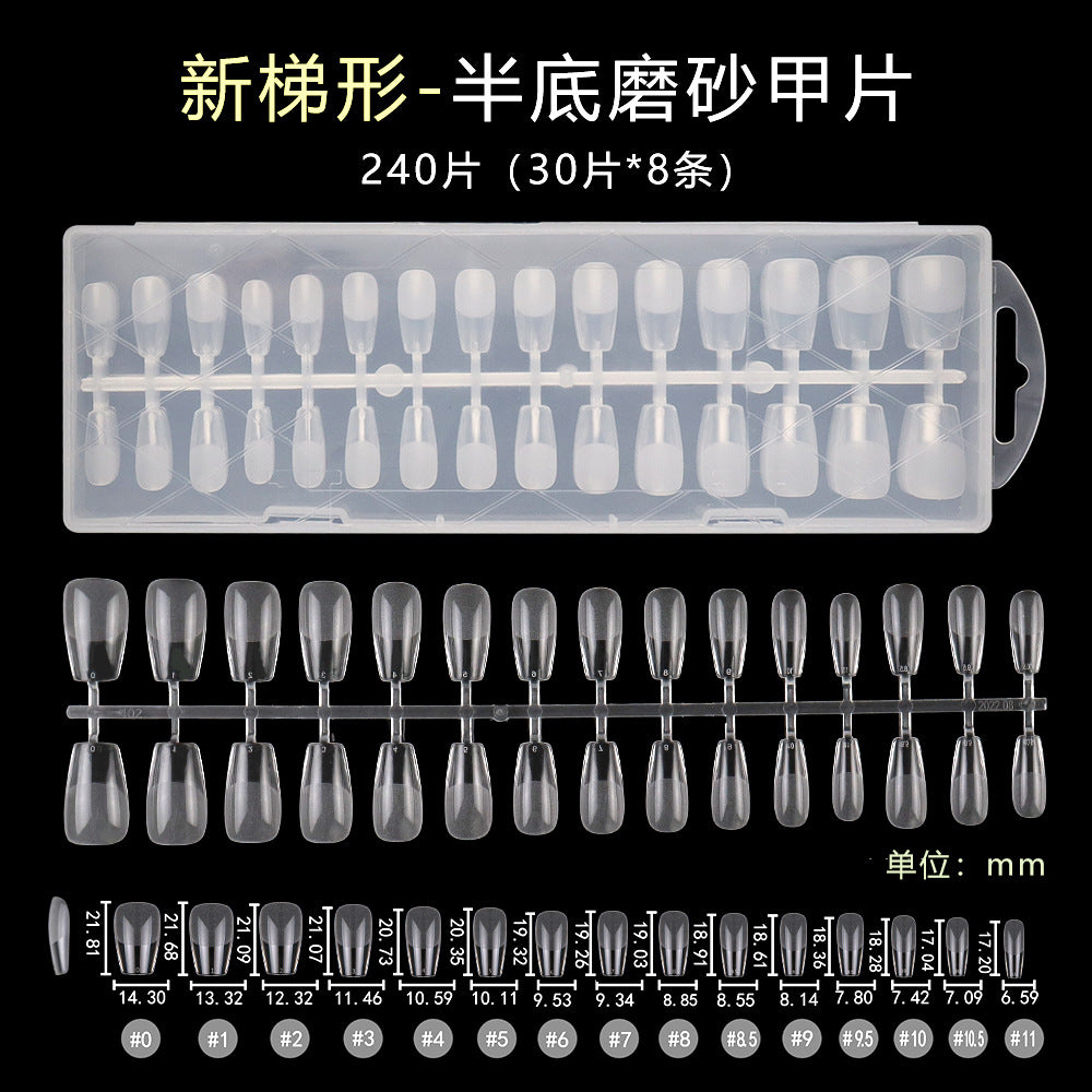 Nail Tips 240 pieces of special nail pads for nail salons, boxed full-size trapezoidal full stickers, folded without marks, and frosted fake nails wholesale.