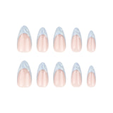 Unhas postiças 3D tridimensionais com ondulação de água, manicure francesa azul claro, unhas postiças curtas e simples, produto acabado, atacado｜365nails