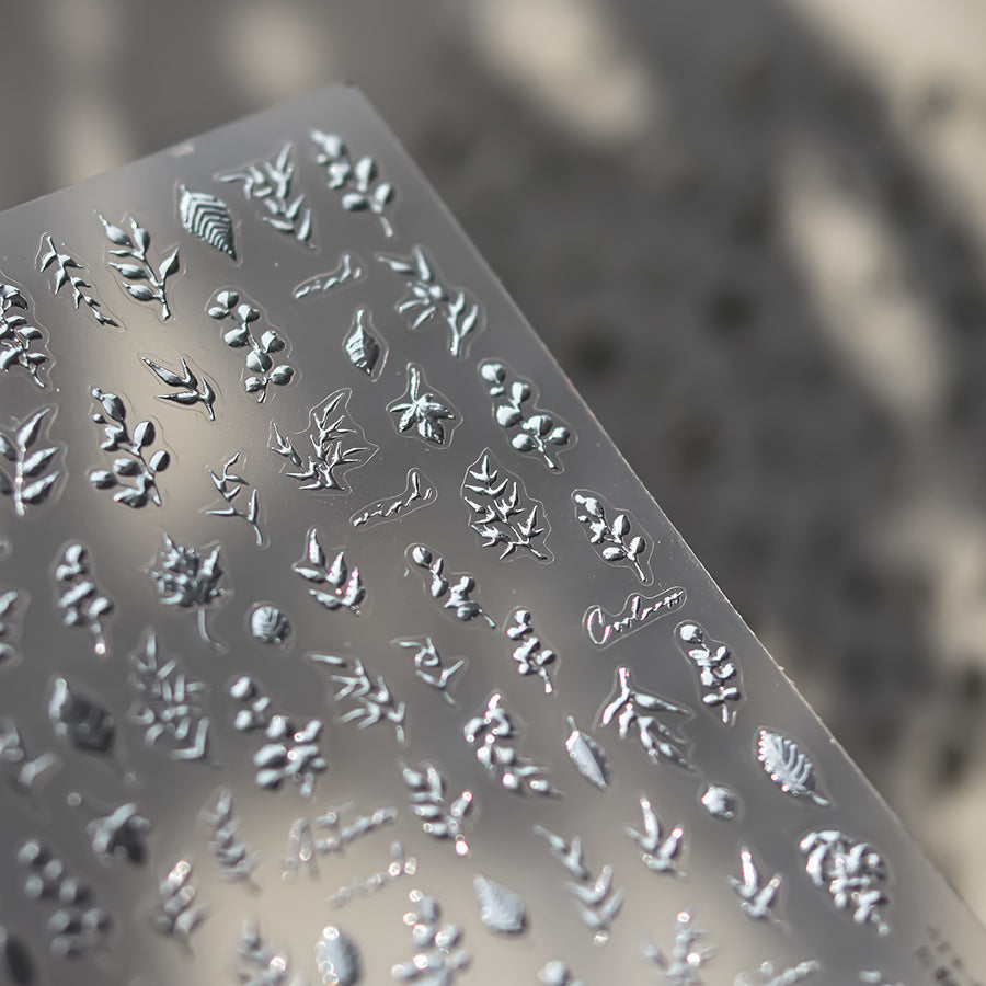 365nails: "미니멀 화이트 잎사귀" – 네일 아트 스티커