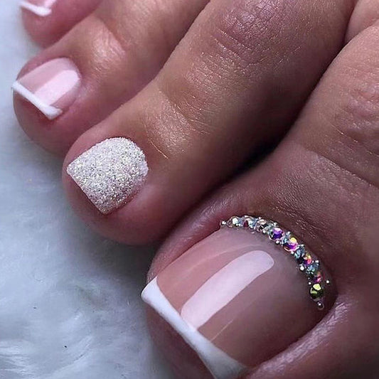 Sencillos destellos franceses llenos de montones de uñas, taladro, almohadillas para uñas de los pies a presión, nuevos productos de verano, almohadillas brillantes para uñas a presión al por mayor | 365nails