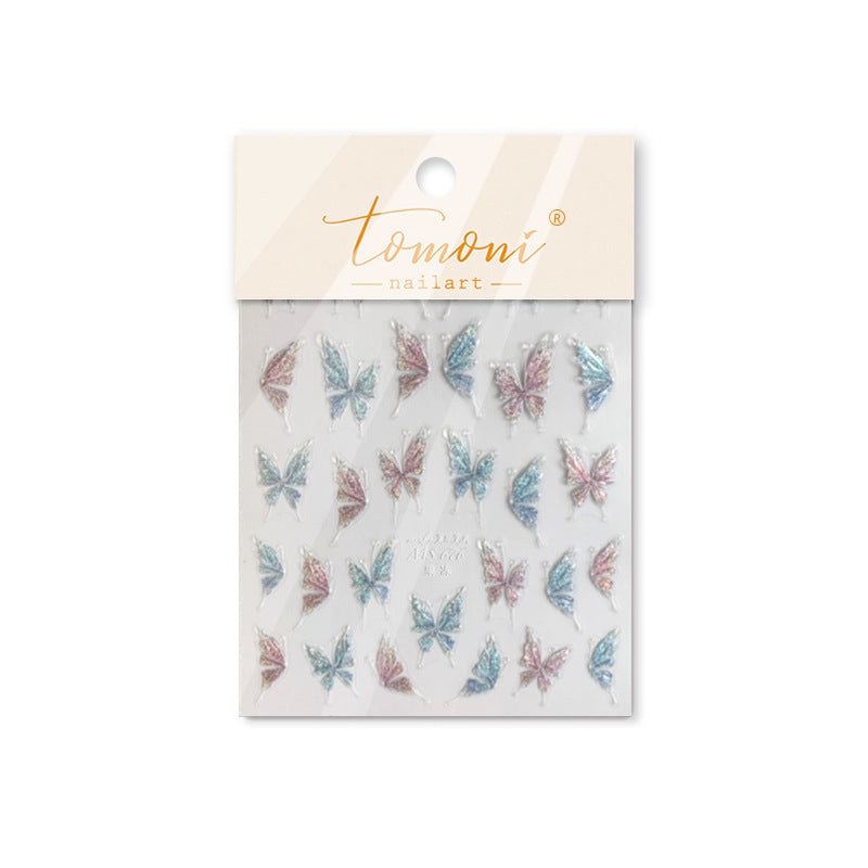 Holographic Iridescent Butterfly Nail Stickers – 5D Embossed Fairy Wing Set