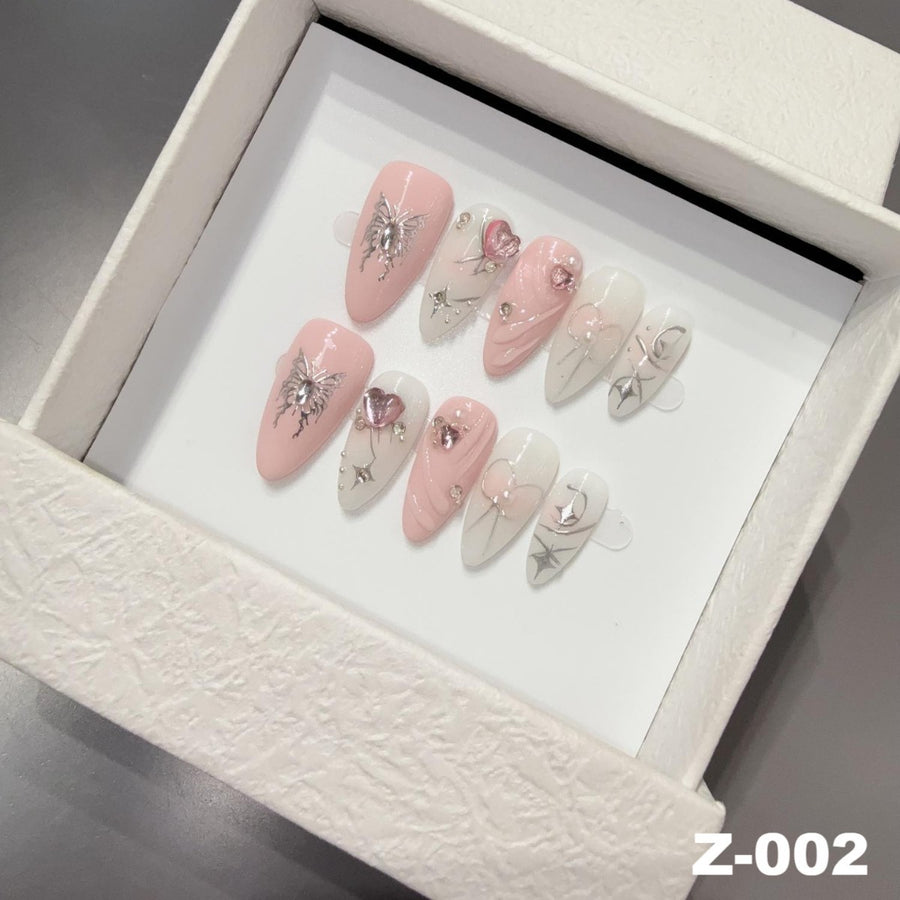 365nails: "속삭이는 장미" – 3D 플로럴 수제 스틸레토형 프레스온 네일