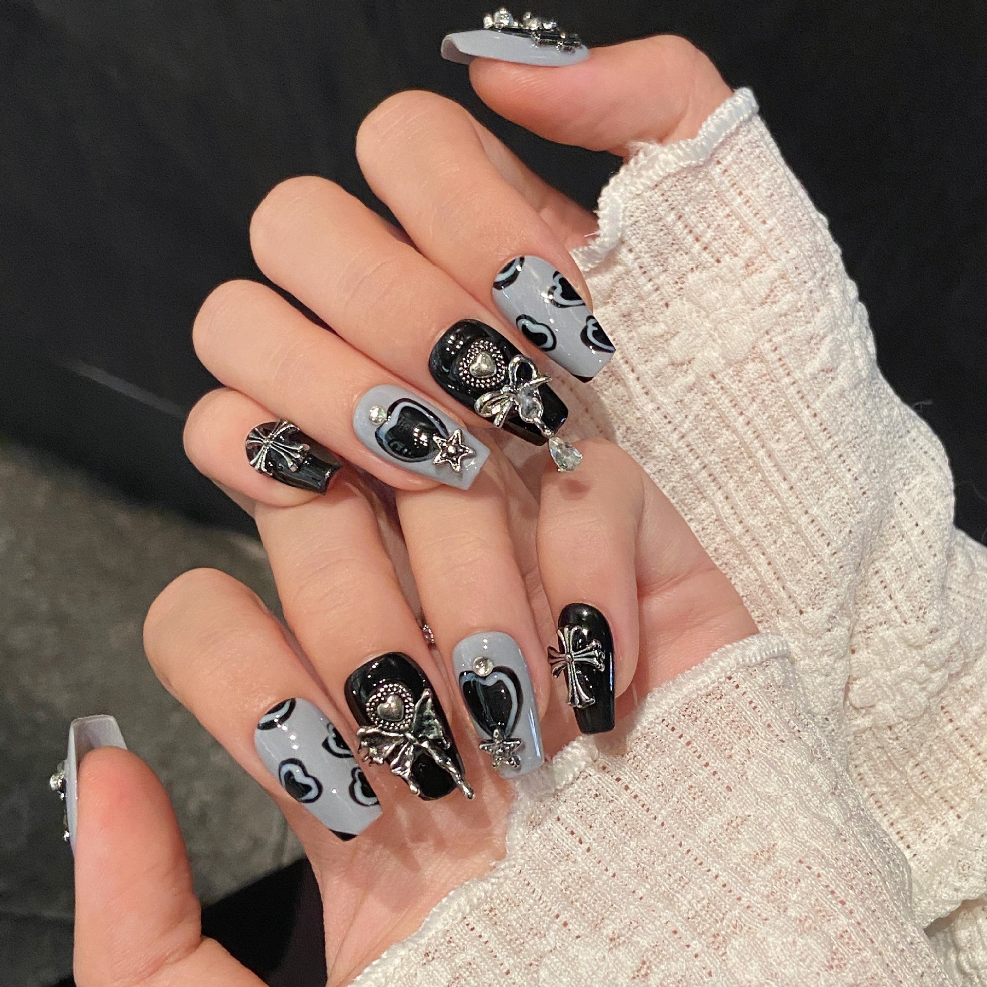 365nails: "Gothic Angel" – 3D Charms & Cross Handmade Coffin Nails